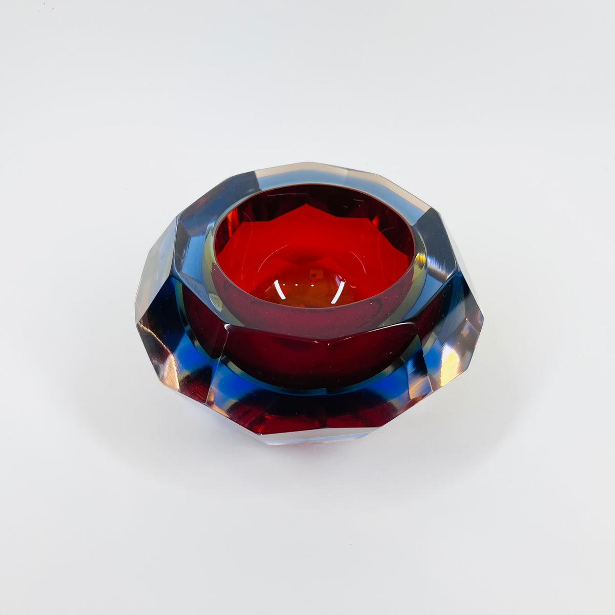 1950s MURANO MANDRUZZATO HARLEQUIN SOMMERSO DIAMOND FACETED GLASS BOWL