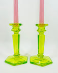 ART DECO URANIUM GLASS CANDLE STICKS