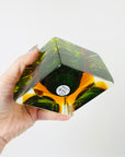1940s GREEN GOLD AMBER MURANO MANDRUZZATO SOMMERSO FACETED GLASS LIGHTER BOX
