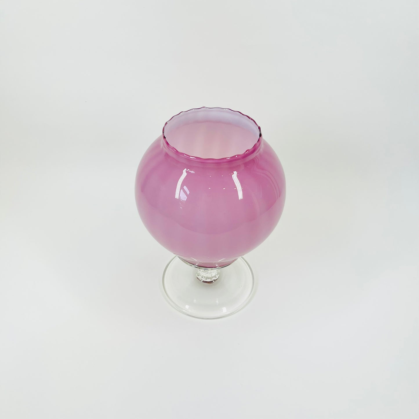 1950s ITALIAN EMPOLI CASED PINK FOOTED POSY VASE