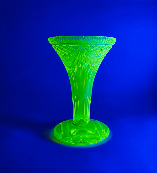 ANTIQUE URANIUM GLASS FOOTED VASE