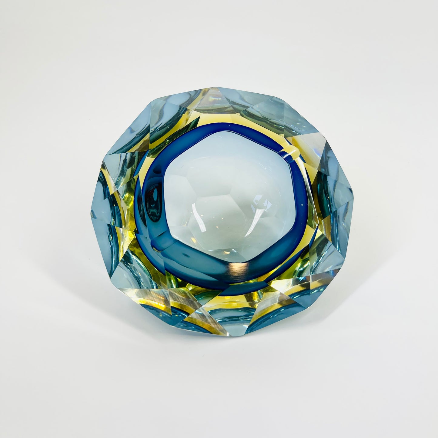 1950s FACETED MURANO TRI-COLOUR BLUE GEODE BOWL/ASHTRAY