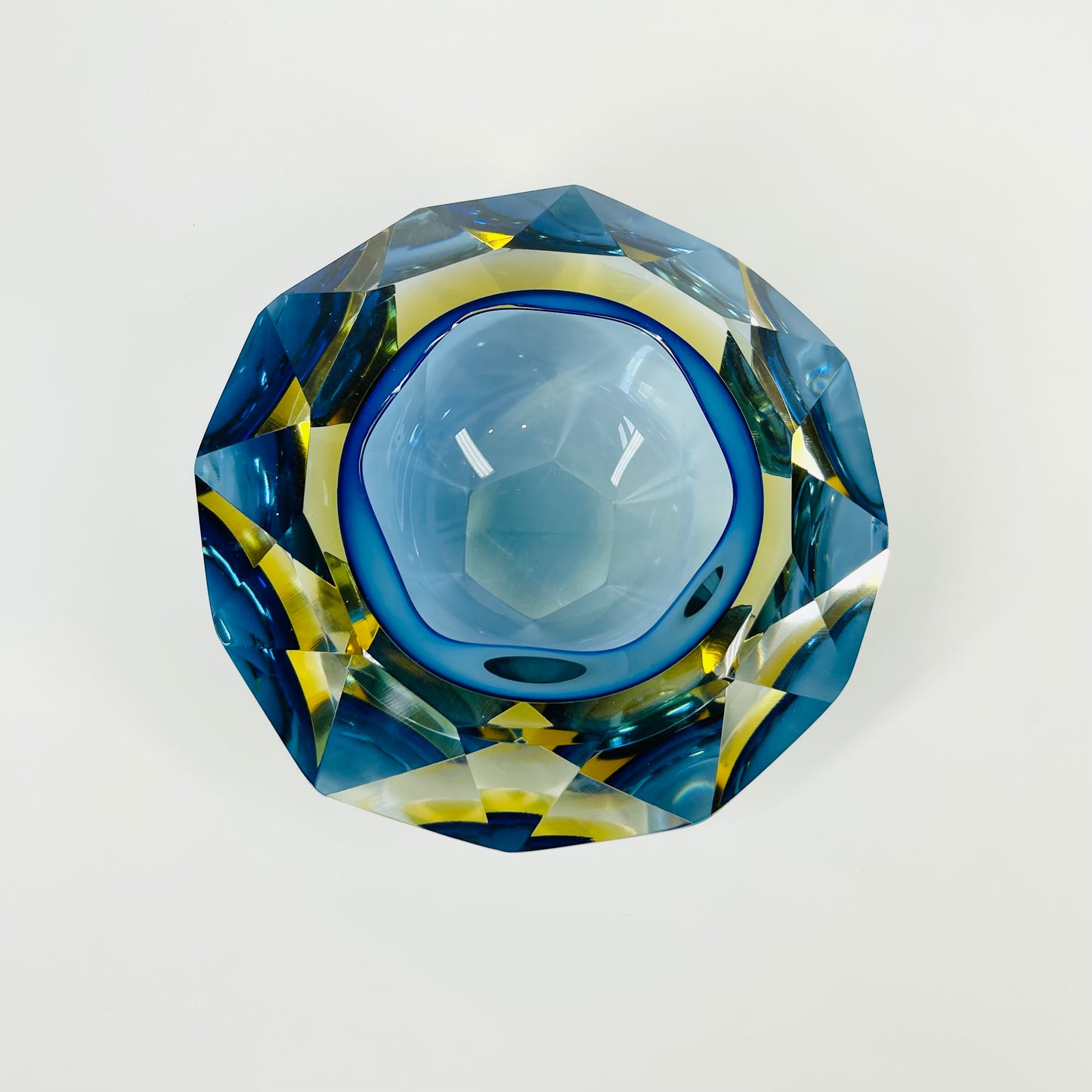 1950s FACETED MURANO TRI-COLOUR BLUE GEODE BOWL/ASHTRAY