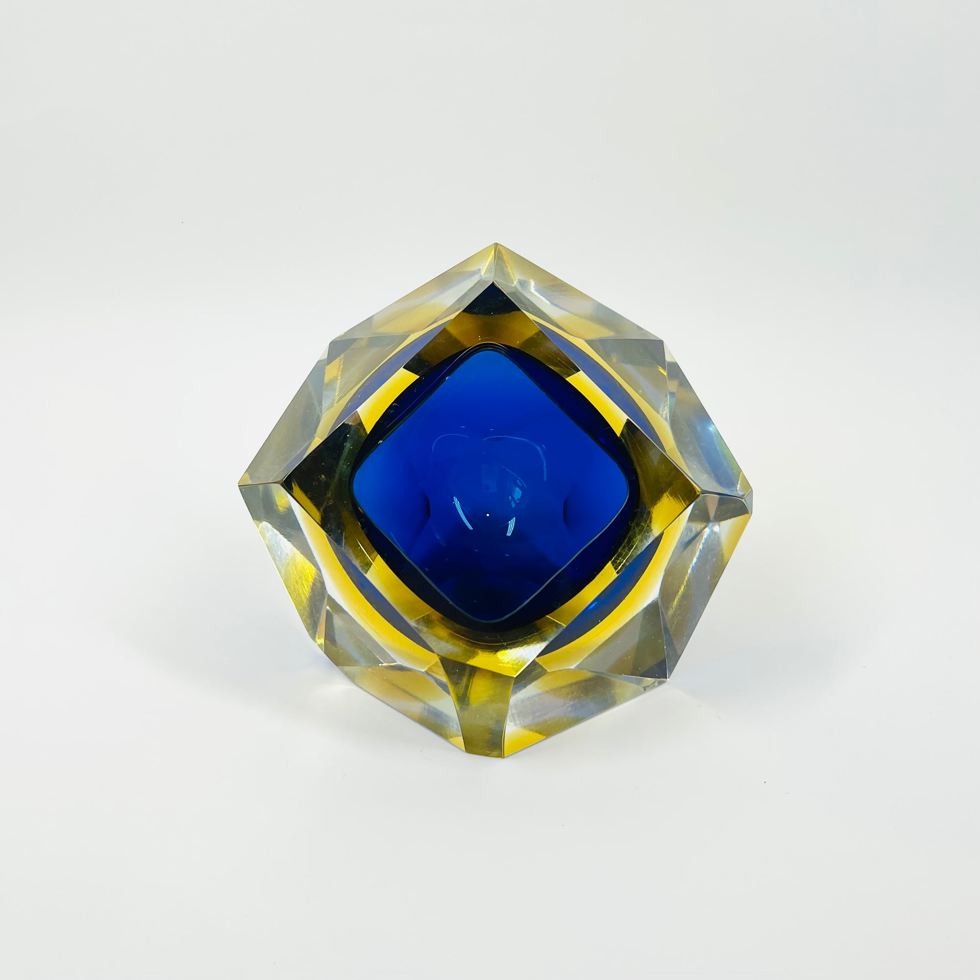 1950s FACETED MURANO COBALT BLUE GOLD GEODE BOWL