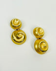 1970s OLENA 24K GOLD PLATED SPIRAL DROP CLIP ON EARRINGS