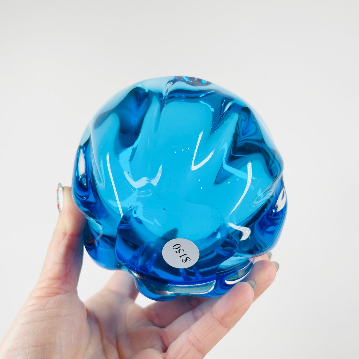 1950s TURQUOISE BLUE MURANO PINCHED BOWL