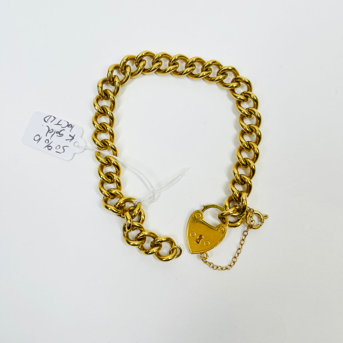 ANTIQUE WIDE CURB LINKS HEART LOCKET GOLD FILLED BRACELET