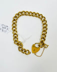 ANTIQUE WIDE CURB LINKS HEART LOCKET GOLD FILLED BRACELET