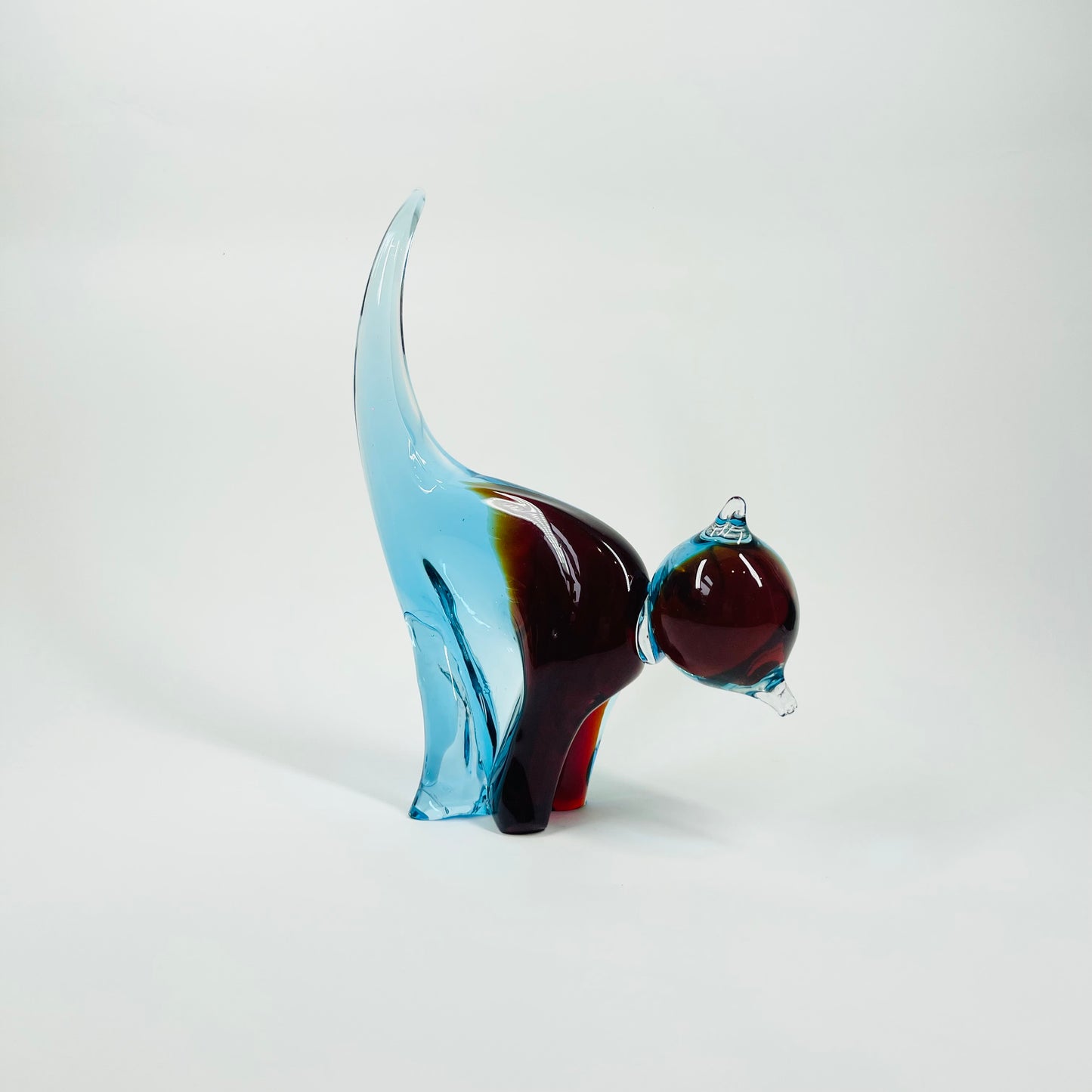 1980s MURANO BLUE BROWN SOMMERSO GLASS CAT