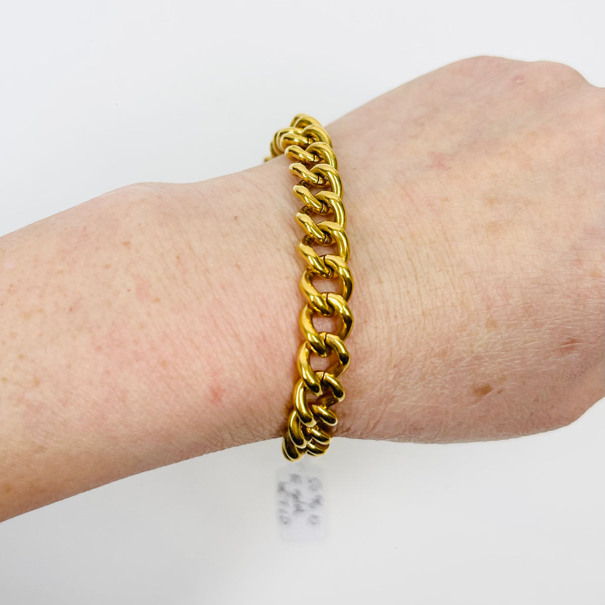 ANTIQUE WIDE CURB LINKS HEART LOCKET GOLD FILLED BRACELET
