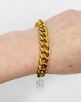 ANTIQUE WIDE CURB LINKS HEART LOCKET GOLD FILLED BRACELET