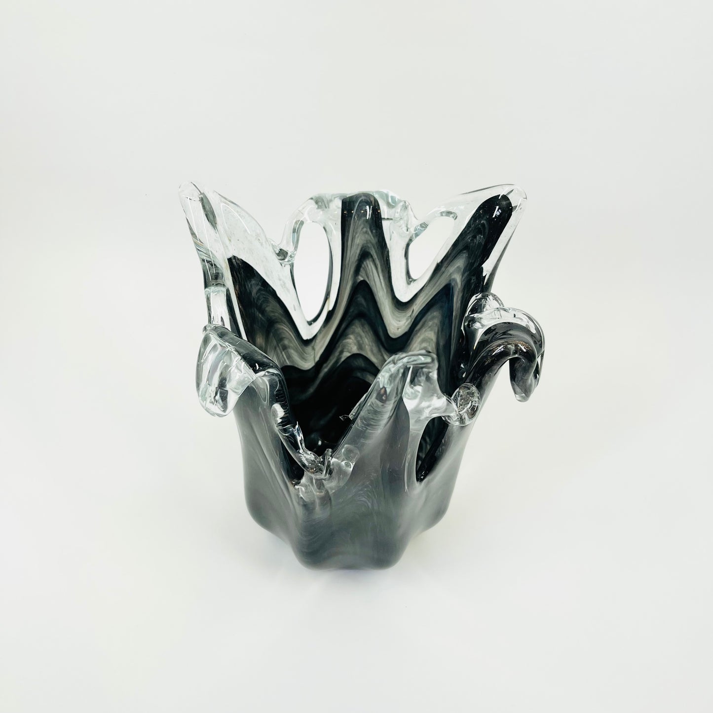 1980s MURANO BLACK GREY HANDKERCHIEF VASE