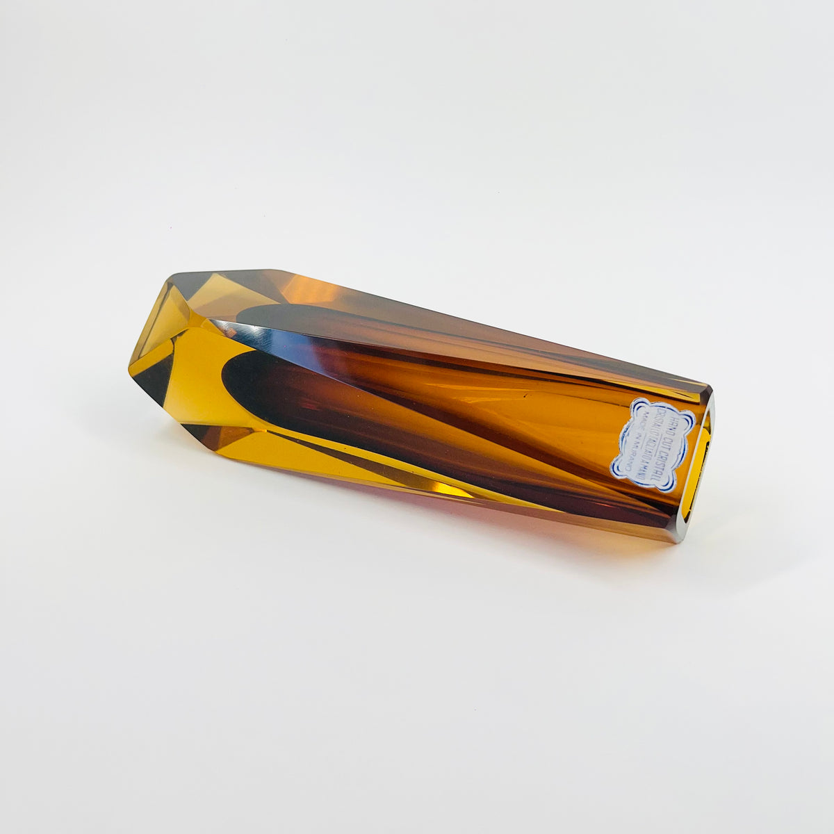 1950s BROWN AMBER MURANO SOMMERSO FACETED GLASS BLOCK VASE