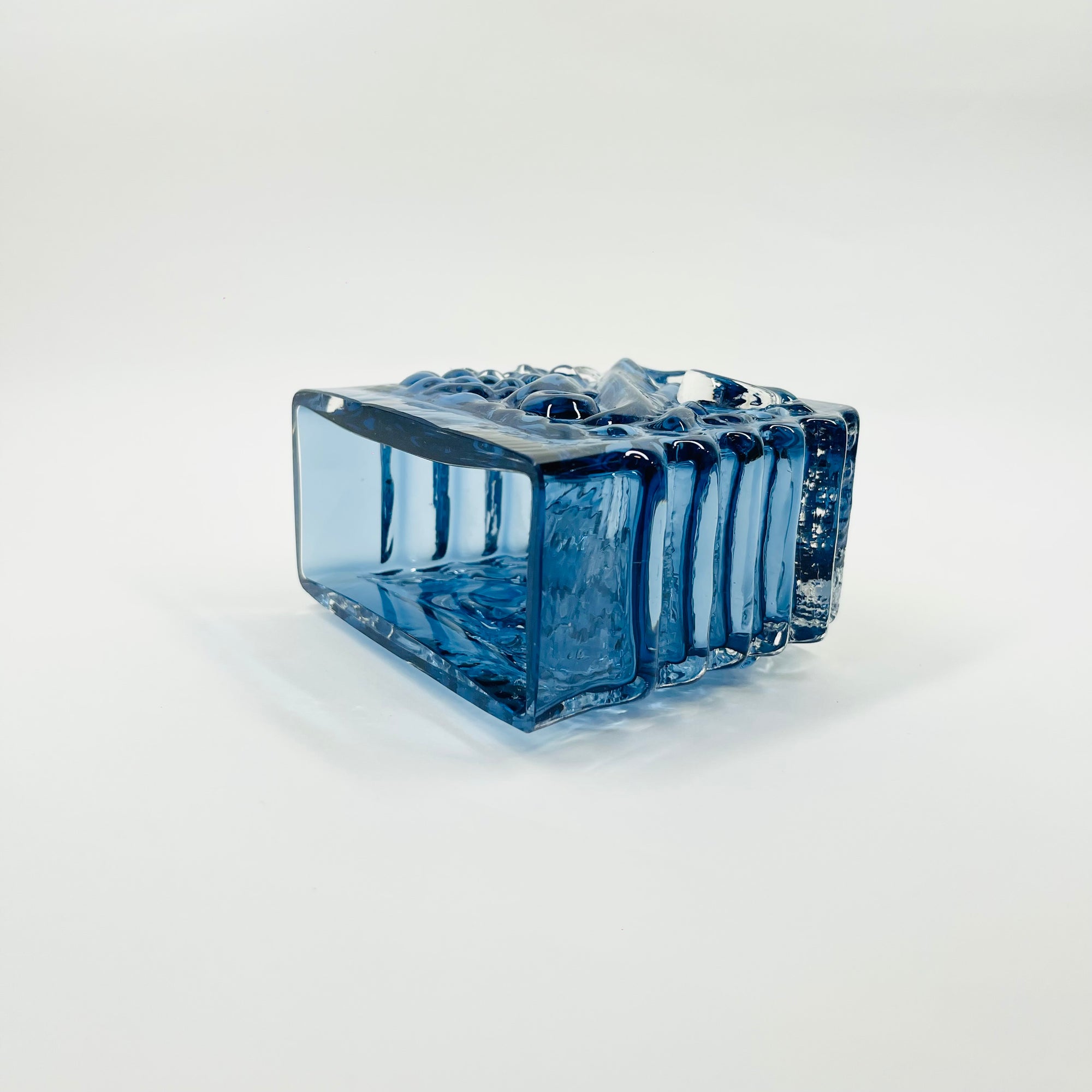 1950s AQUAMARINE BLUE BRUTALIST GLASS MINI VASE BY JOSEF SCHOTT