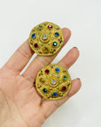 1980s STATEMENT FILIGREE BUTTON TUTTI FRUITTI CLIP ON EARRINGS