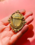 50s COSTUME CAMEO BROOCH LOCKET WITH FILIGREE BORDER