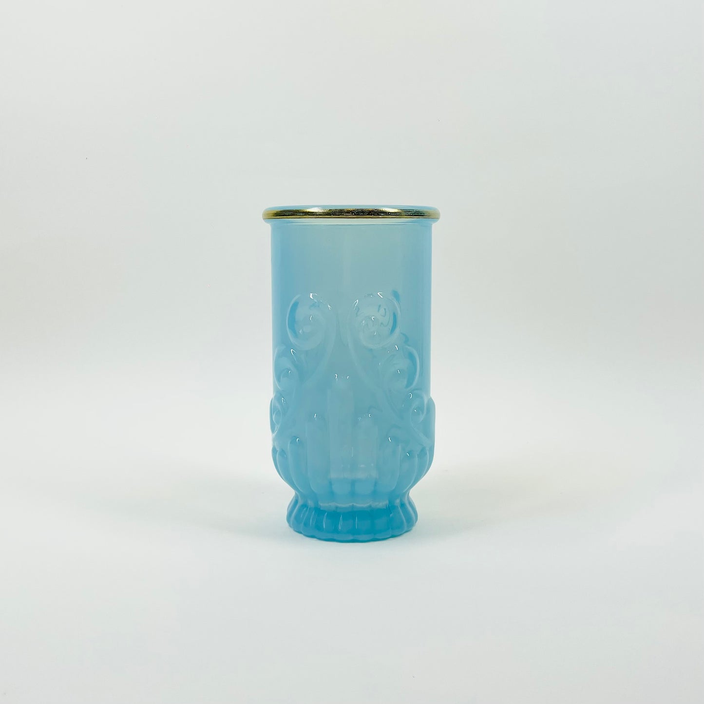 1950s AVON BLUE OPALESCENT GLASS BRUSH HOLDER