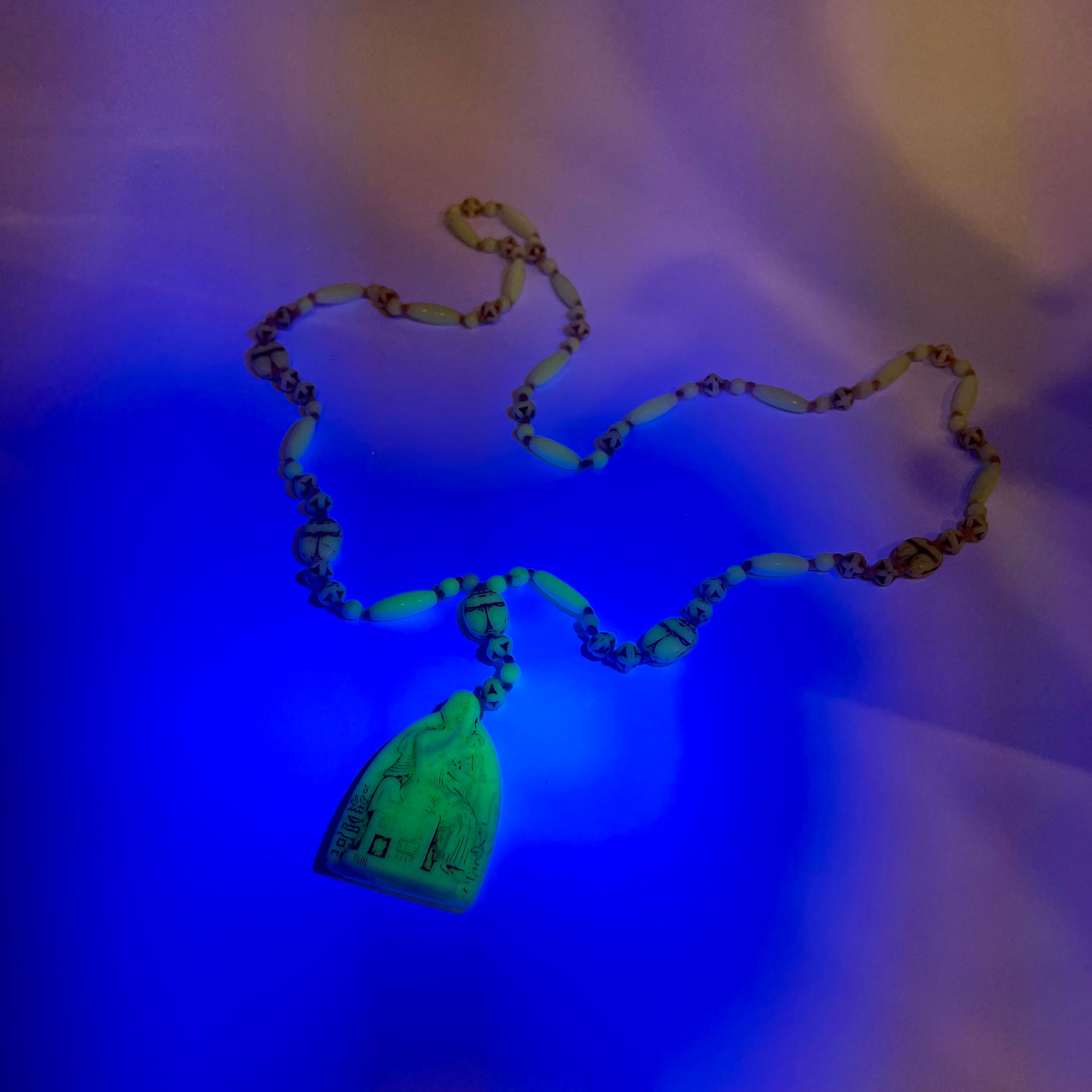 ART DECO URANIUM GLASS EGYPTIAN BEADS NECKLACE