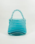 1980s TURQUOISE BLUE SPATTER ART GLASS BAG VASE
