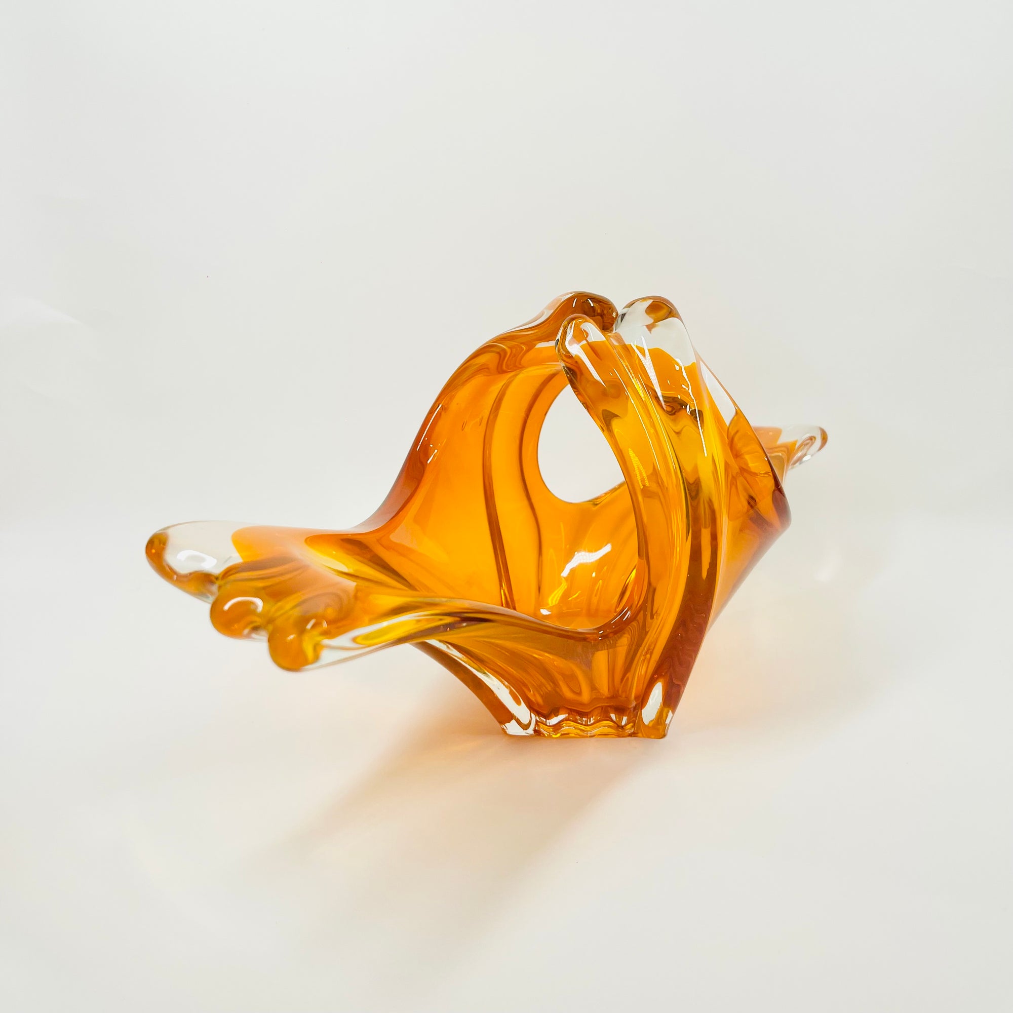 1970s JAPANESE ORANGE FLAME BASKET/BOWL/VASE