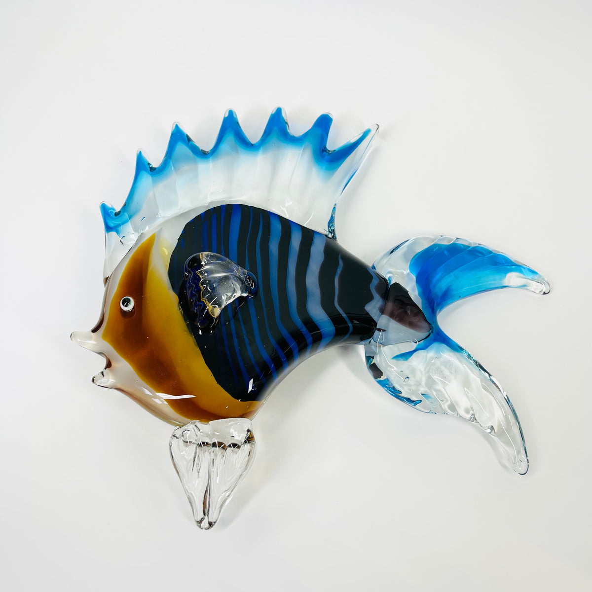 LARGE 1980s MURANO BLUE ART GLASS FISH PAPERWEIGHT/SCULPTURE
