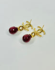2023 LIMITED EDITION CHANEL CC LOGO WITH RED/BURGUNDY GRIPOIX GLASS DROP PIERCED EARRINGS