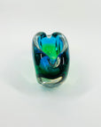 1960s GREEN BLUE PEACOCK HARLEQUIN SOMMERSO GLASS ASHTRAY/BOWL