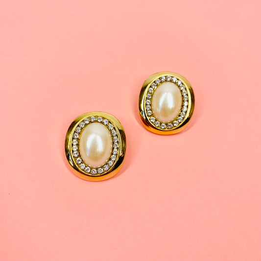 80s HALO PEARL BUTTON EARRINGS