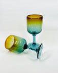 1980s MOUTH BLOWN BLUE AMBER AUSTRALIAN GLASS GOBLETS