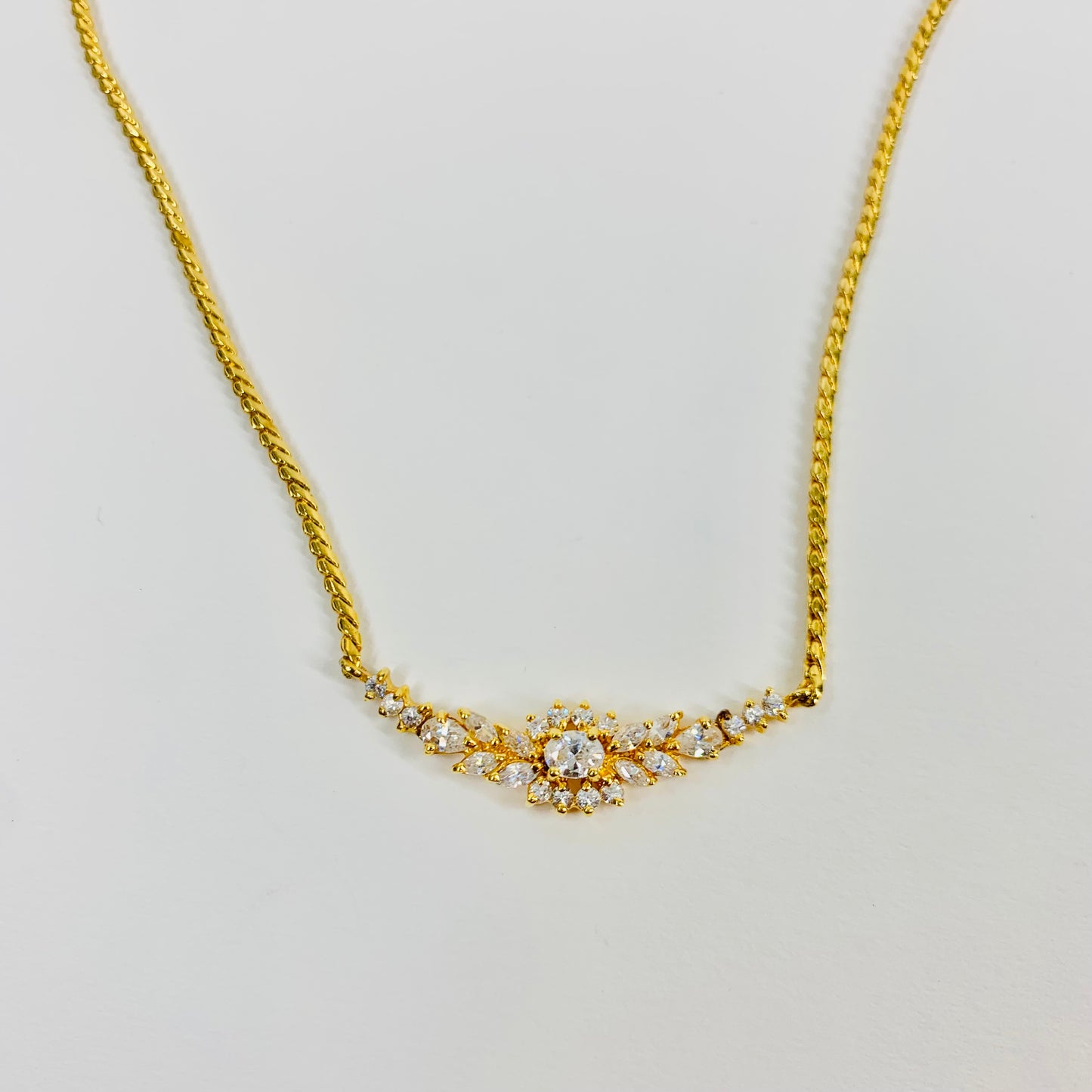 1970s GOLD PLATED BEZEL DIAMANTE PENDANT NECKLACE