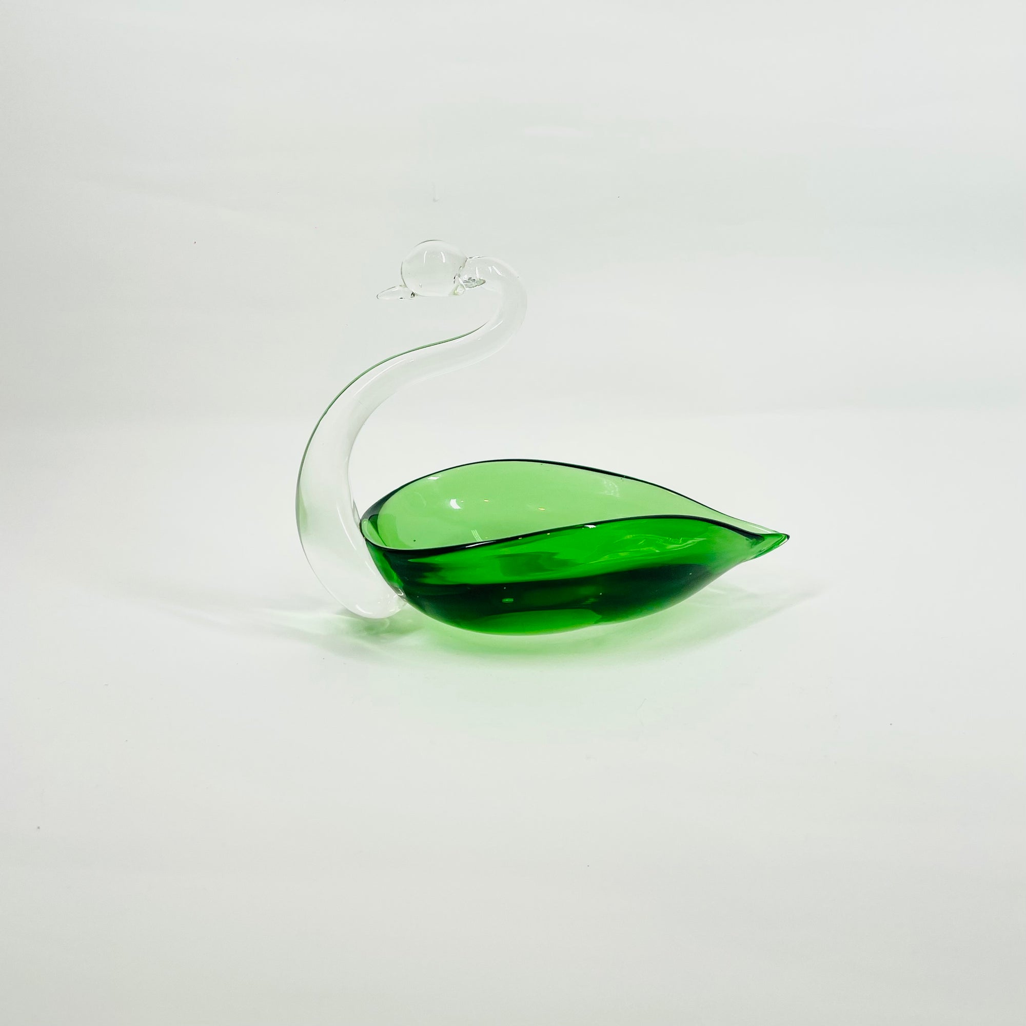 1970s OTK JAPAN GREEN GLASS SWAN BOWL/ASHTRAY