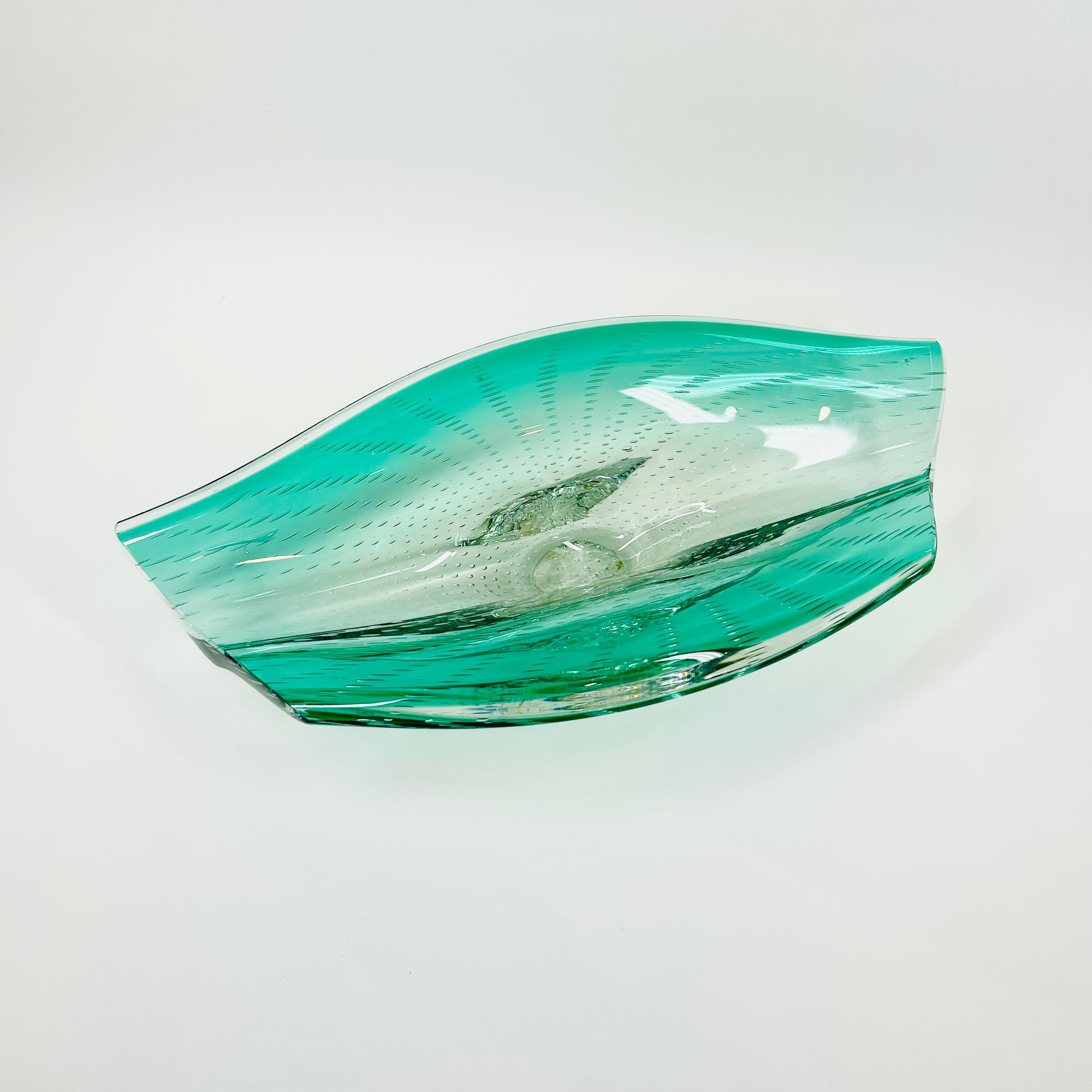 1950s MURANO TURQUOISE BLUE GLASS BOWL/ASHTRAY WITH CONTROLLED BUBBLES