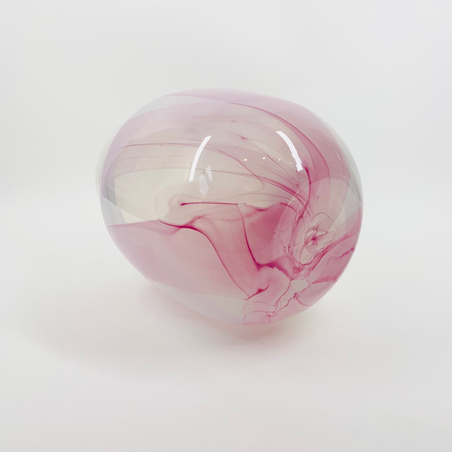 1980s MURANO MOUTH BLOWN PINK SWIRLS GLASS VASE