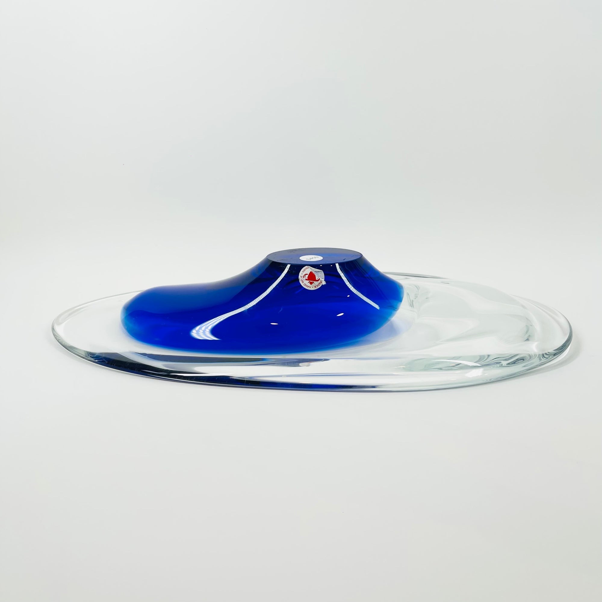 1970s COBALT BLUE SOMMERSO GLASS BOWL BY CZECH GLASS ARTIST JAN BERANEK