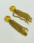 1980s CHANEL CHAIN LETTERS TASSELS DROP CLIP ON EARRINGS