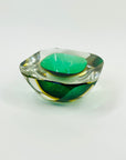 1950s MURANO MANDRUZZATO GREEN YELLOW SOMMERSO DIAMOND FACETED GLASS BOWL