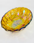 ANTIQUE CARNIVAL PRESSED AMBER GLASS FOOTED BOWL