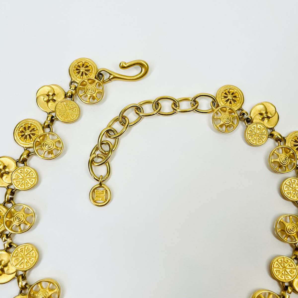 1980s GIVENCY ESTRUCAN STYLE MEDALLION LAYERED CHARMS NECKLACE