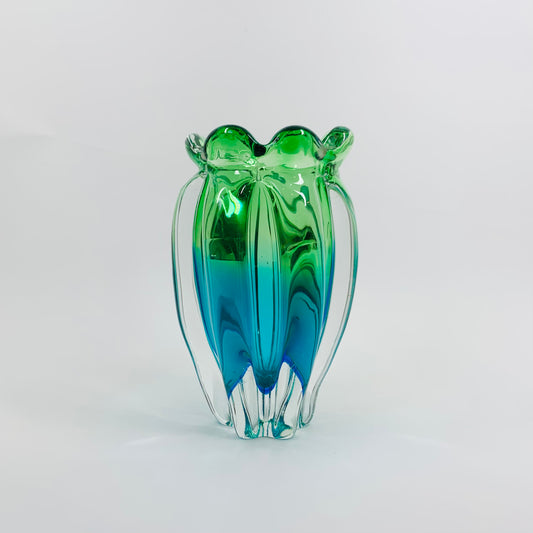 70s GREEN BLUE SOMMERSO PINCHED VASE