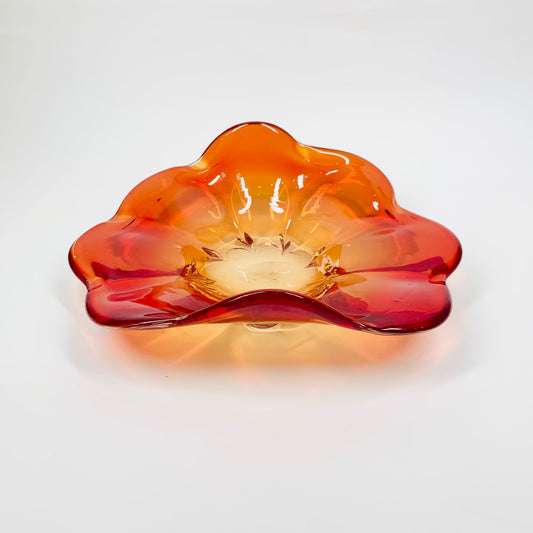 RED FLOWER GLASS BOWL/ASHTRAY