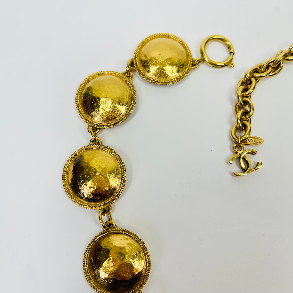 1980s CHANEL ESTRUCAN STYLE LOGO MEDALLION NECKLACE