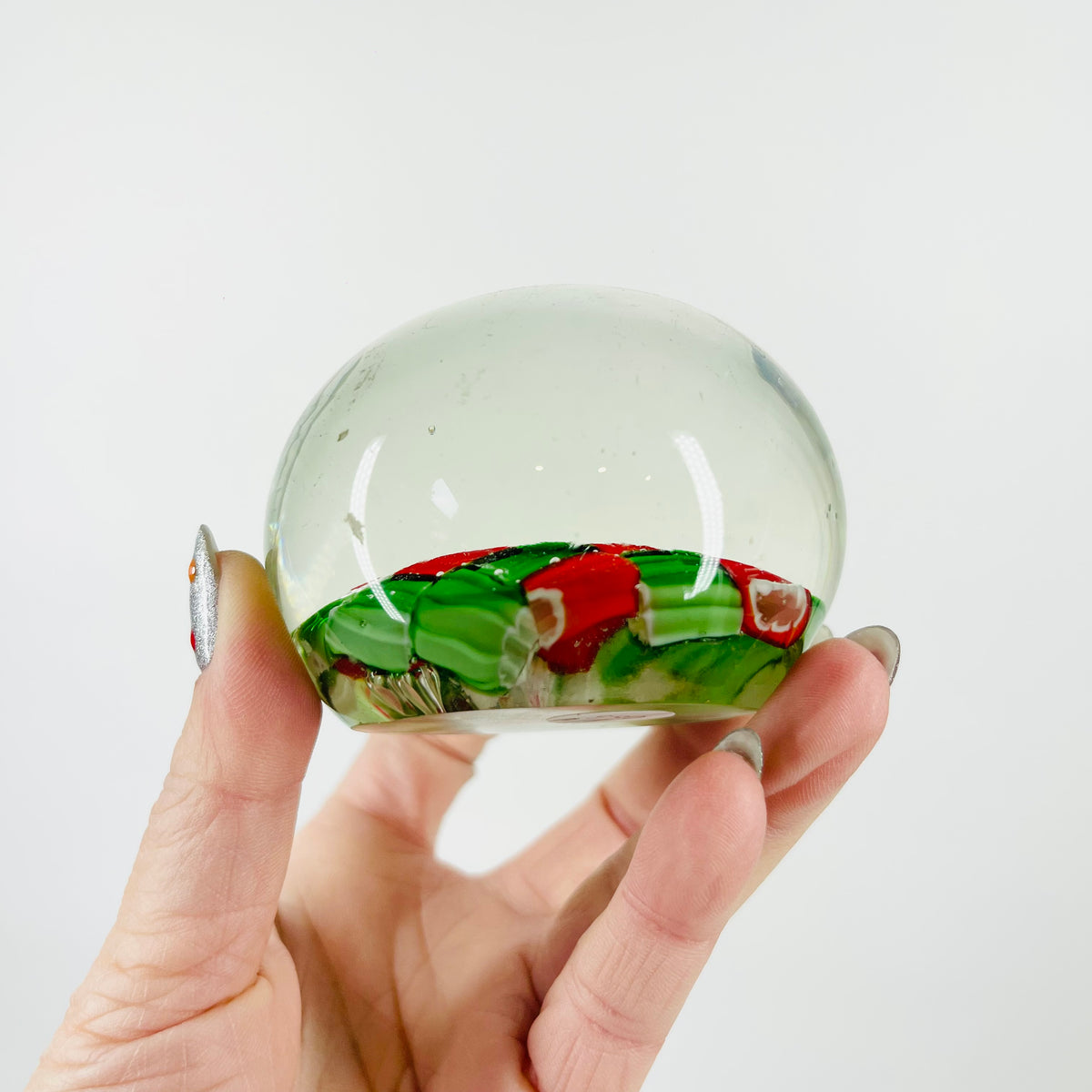 1960s RED GREEN MILLEFIORI CANDY CANE PAPERWEIGHT