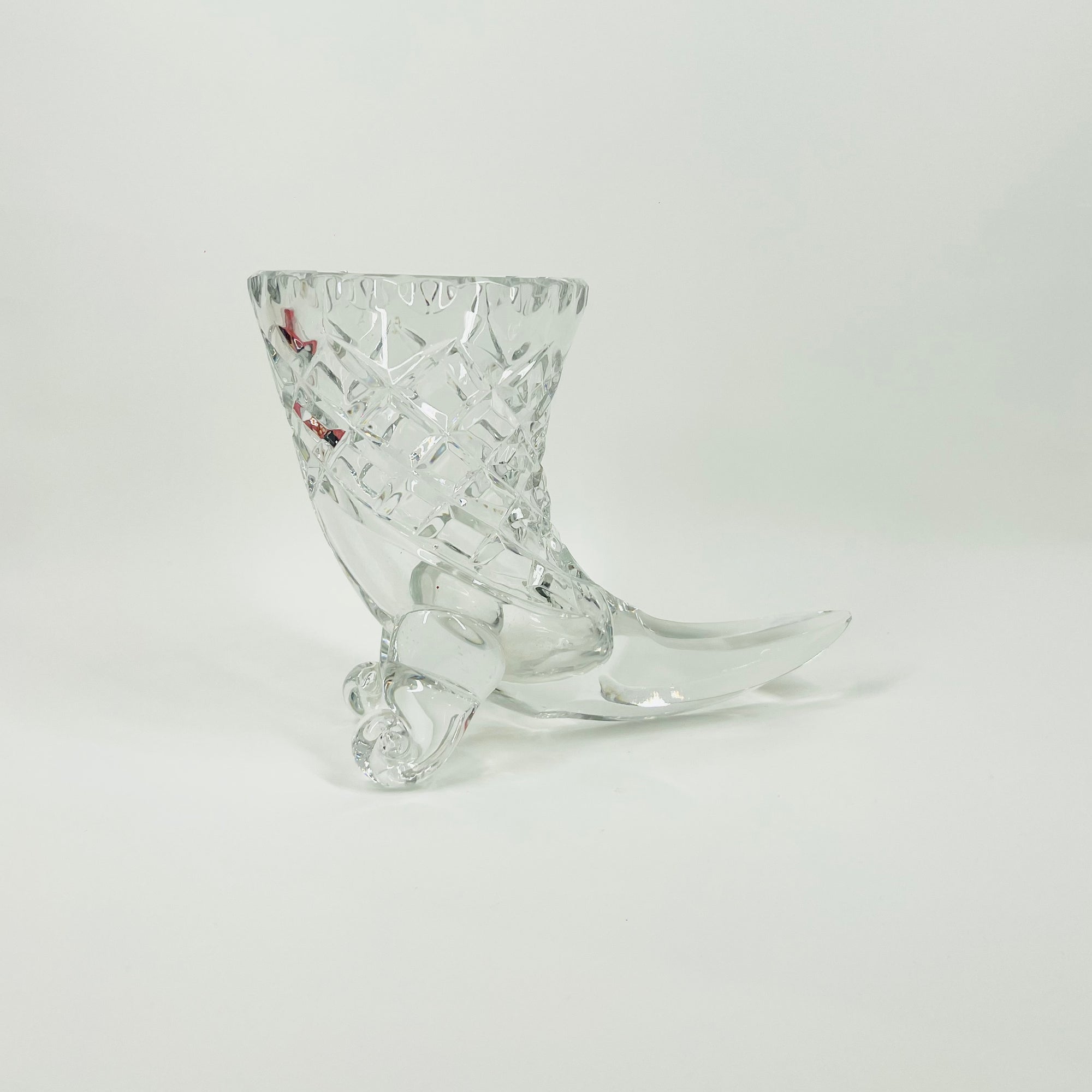 ANTIQUE BOHEMIAN CRYSTAL CORNUCOPIA VASE