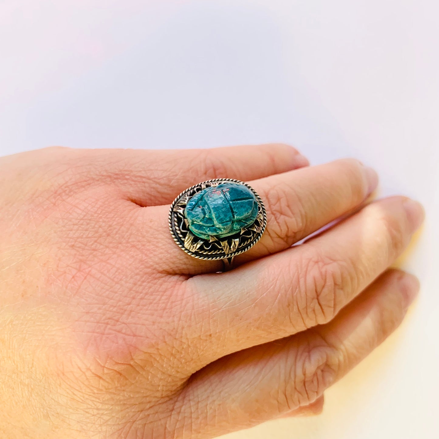 ANQUE BLUE SCARAB SILVER RING