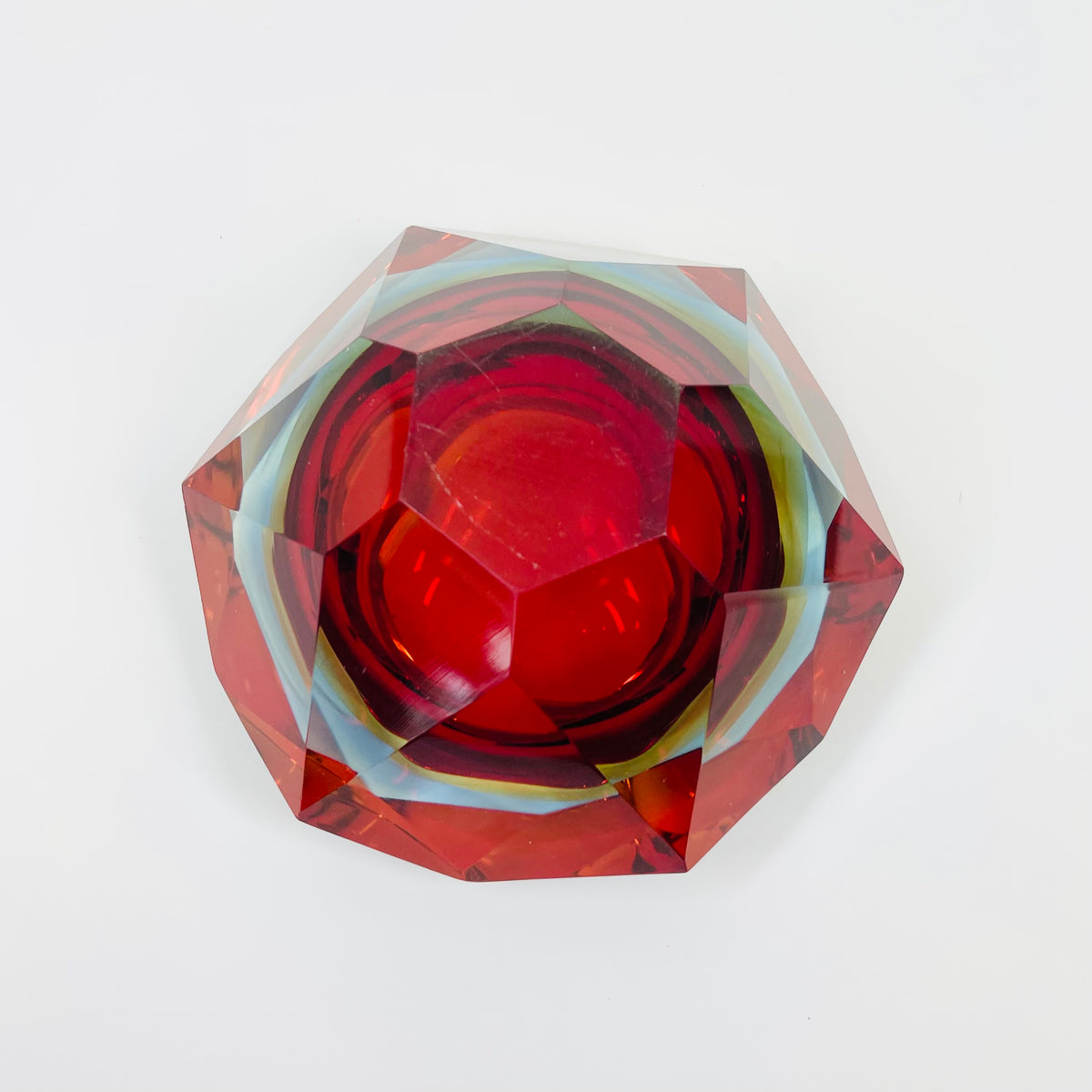 1950s MURANO MANDRUZZATO RUBY SOMMERSO DIAMOND FACETED GLASS BOWL