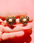 1980s HEART FILIGREE PEARL CLIP ON EARRINGS