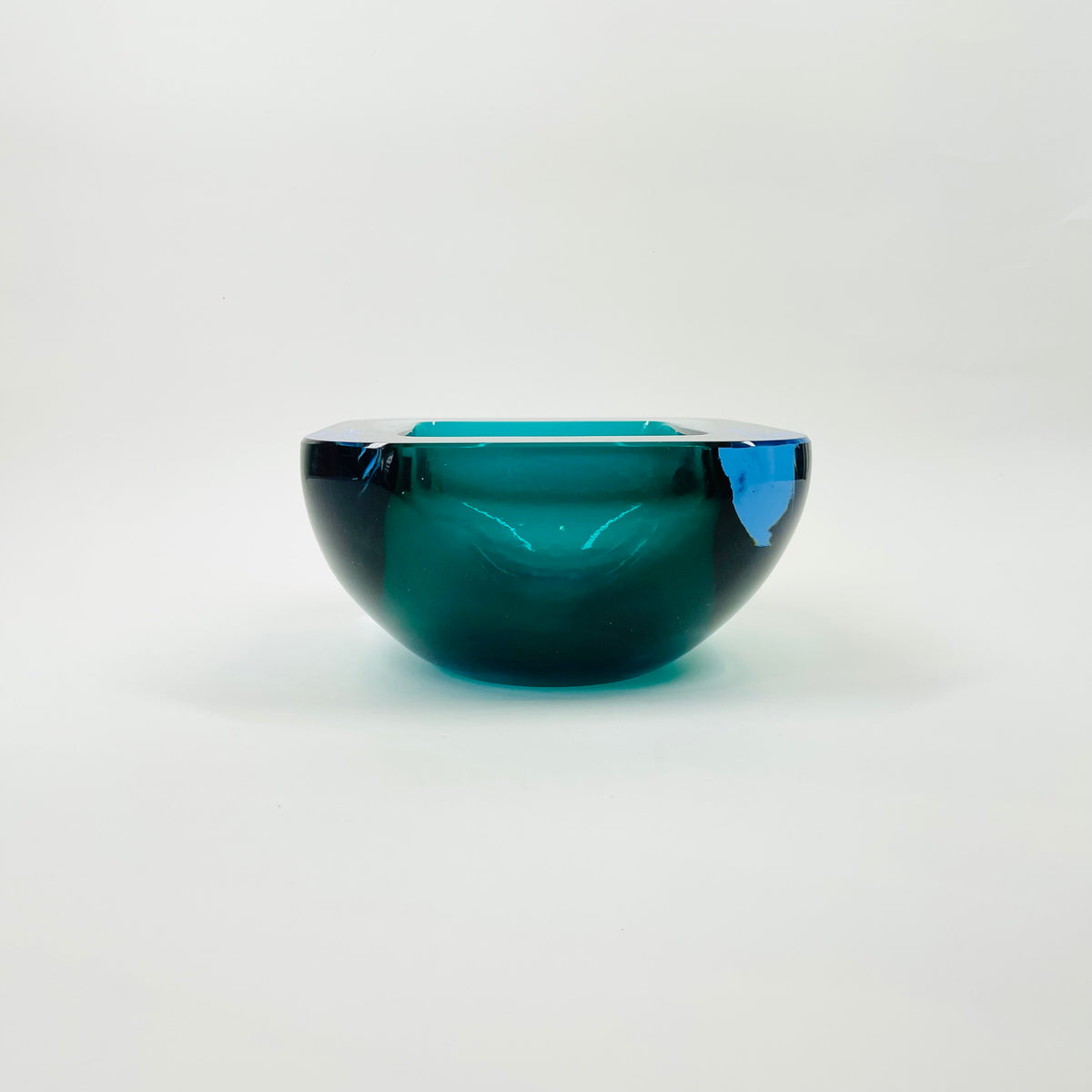 1960s BLUE AQUAMARINE SOMMERSO SQUARE GLASS BOWL/ASHTRAY