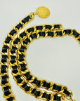 2009 CHANEL BLACK LEATHER GOLD PLATED LOGO BELT
