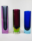 1950s TURQUOISE COBALT BLUE MURANO SOMMERSO GLASS CYLINDER BLOCK VASE