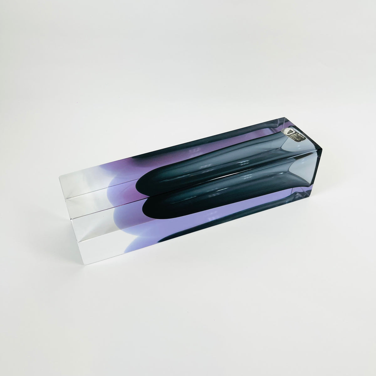 XL 1950s NEODYMIUM PURPLE GREY MURANO SOMMERSO FACETED GLASS BLOCK VASE